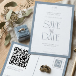Postal Modern Typography Dusty Blue Save The Date 