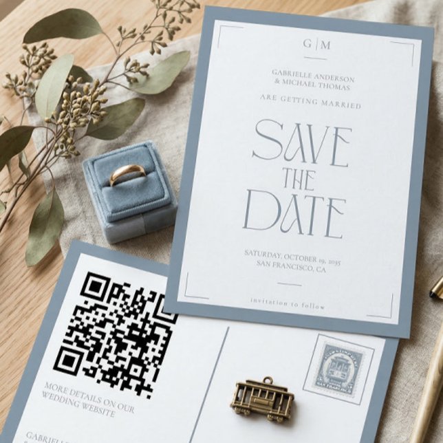 Postal Modern Typography Dusty Blue Save The Date  (Subido por el creador)
