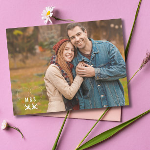 Postal Modern We are Engaged Heart Engagement Info Photo