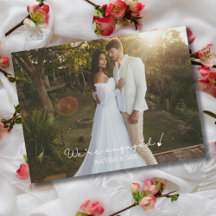 Modern We are Engaged Heart Engagement Info Photo