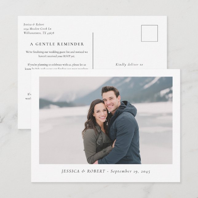 Postal Modern Wedding RSVP Deadline Reminder (Anverso / Reverso)