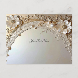Postal Modern White Flowers Pearls Postcard