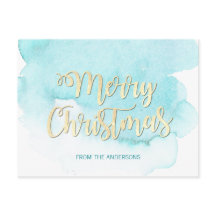 Moderna acuarela de Navidades dorados y azules