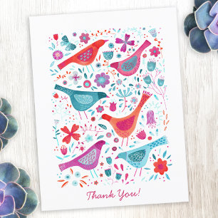 Postal Moderna acuarela floral de aves gracias