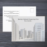 Postal Moderna arquitectura urbana Personalizado de negoc<br><div class="desc">Personalizar estas postales profesionales de invitación móvil para su negocio. Un bello dibujo de la línea de arquitectura de los edificios de la ciudad bajo el nombre y mensaje personalizado de su empresa. Nuestra oficina se ha mudado a un edificio nuevo, por favor actualice su libreta de direcciones. Rellene el...</div>