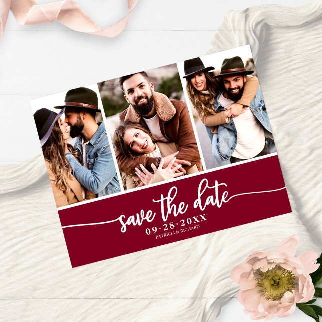 Postal Moderna Boda De 3 Collages de fotos Salva La Fecha (Subido por el creador)