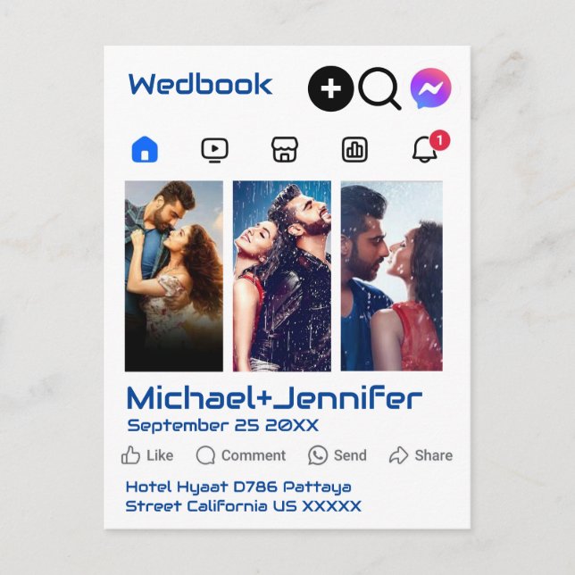 Postal Moderna Boda de código QR de foto temática en medi (Anverso)