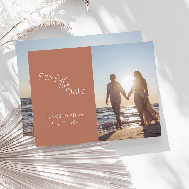 Postal Moderna boda de fotos de terracota salva la fecha (Subido por el creador)