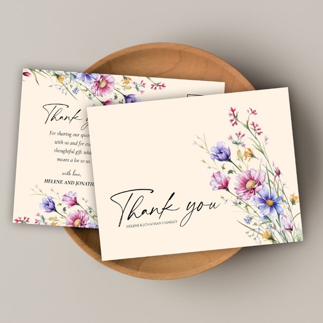 Postal Moderna Boda Floral Floral Elegante Gracias (Modern Wildflower Floral Elegant Wedding Thank You Postcard)