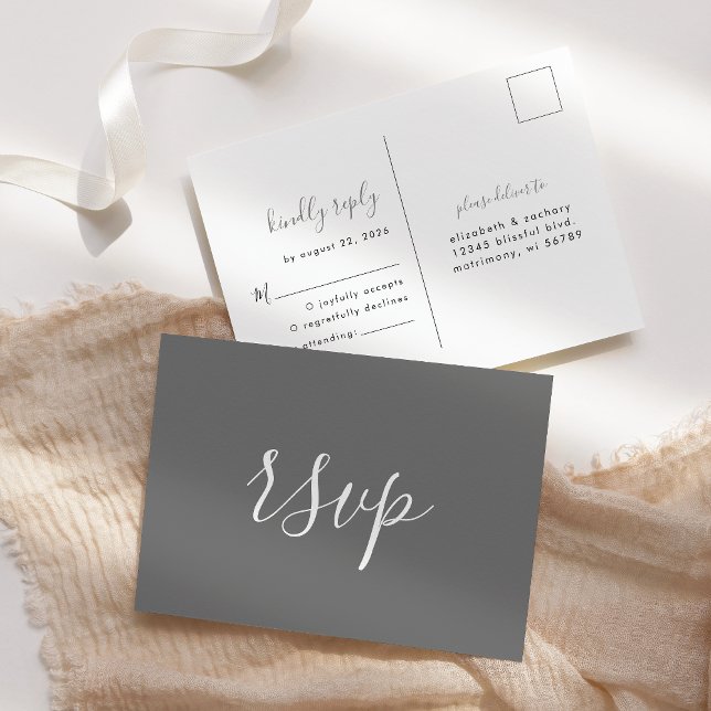 Postal Moderna boda gris Minimalista RSVP (Subido por el creador)