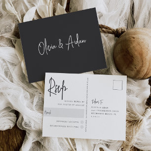 Postal Moderna Boda manuscrita en blanco y negro RSVP