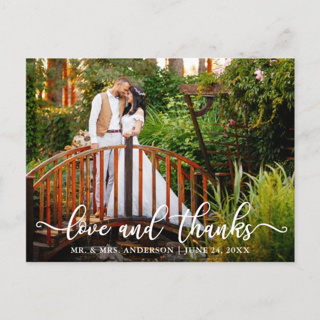 Postal Moderna caligrafía Boda amor y agradecimiento (Anverso)