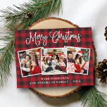 Postal Moderna caligrafía de diversión Navidades 3 fotos<br><div class="desc">Moderna caligrafía divertida guión Feliz Navidad 3 Foto postal de vacaciones - Red Plaid</div>