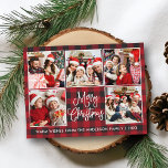 Postal Moderna caligrafía de diversión Red Plaid 5 Navida<br><div class="desc">Moderna caligrafía divertida guión Feliz Navidad 5 tarjeta postal de vacaciones de Collage de fotos - Juguete de búfalo rojo</div>