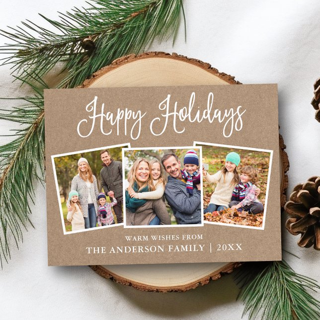 Postal Moderna caligrafía divertida 3 vacaciones en Kraft (Customize to change your personalized text size or text style.)