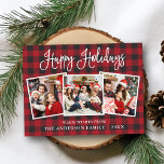 Postal Moderna caligrafía divertida 3 vacaciones tomadas<br><div class="desc">Moderna caligrafía de diversión guión Felices Fiestas Familia 3 Postal de foto - Colocación de búfalo rojo</div>
