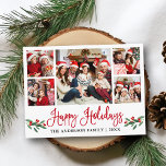 Postal Moderna caligrafía divertida Red Holly 5 Fotos vac<br><div class="desc">Moderna caligrafía de diversión guión 5 Collage de fotos de la familia de fotos Feliz feriado postal incluye Navidades de acuarela Holly Berries - Guión rojo</div>