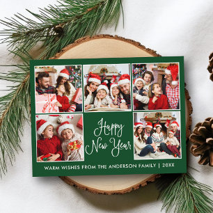 Postal Moderna caligrafía divertida verde 5 foto Año nuev