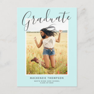 Postal Moderna caligrafía Mint Green Photo Graduation