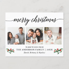 Postal Moderna caligrafía Navidades Holly 3 Foto