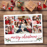 Postal Moderna caligrafía roja 5 Navidades de fotografía<br><div class="desc">Moderna caligrafía Script 5 Collage de fotos de la familia fotográfica Merry Christmas Postcard incluye Navidades de acuarela Holly Berries - Guión rojo</div>