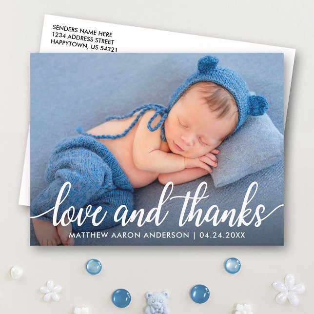 Postal Moderna caligrafía Script Recién nacido Amor Graci (Customize to change your personalized text size or text style.)