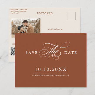 Postal Moderna caligrafía Terracotta Boho Guardar la fech