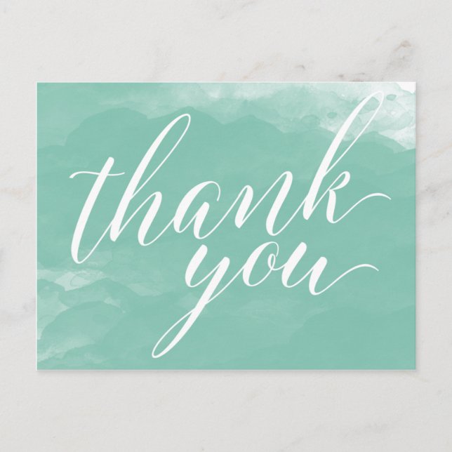 Postal Moderna Elegante Mint Green Watercolor Gracias (Anverso)