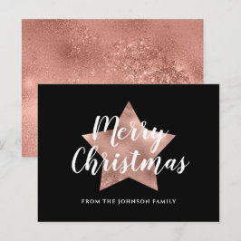 Postal Moderna estrella de oro Rosa Feliz Navidad