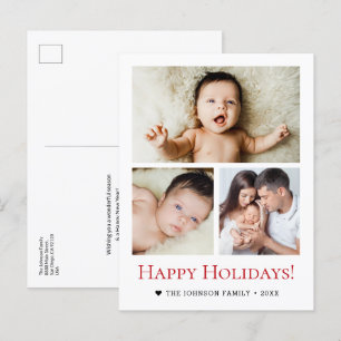 Postal Moderna familia de vacaciones de 3 fotografías en