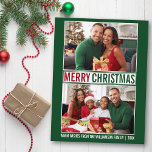 Postal Moderna familia navideña Merry 2 foto verde<br><div class="desc">Moderna familia navideña foto postal de vacaciones verdes y rojas - 2 fotos</div>