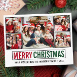 Postal Moderna Feliz Navidad 5 Foto<br><div class="desc">Feliz Navidad Moderna 5 Foto Postales de vacaciones verdes y rojas</div>