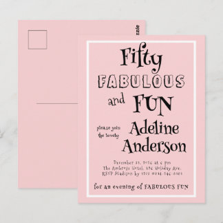 Postal Moderna fiesta de cumpleaños número 50 rosa y fabu