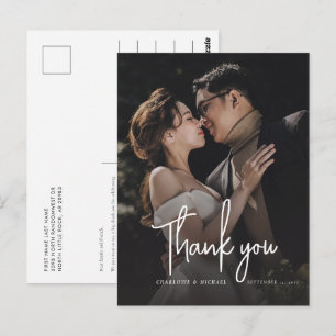 Postal Moderna Foto de Boda con Letra Elegante de agradec