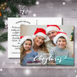 Postal Moderna foto familiar con letras de la mano de nav<br><div class="desc">Celebra la temporada con esta divertida postal que incluye tu foto y las palabras con letras a mano "Feliz Navidad" en la parte delantera y tu nota de personalizado en la parte trasera. O, si lo desea, elimine la nota tecleada en la parte posterior y escriba a mano cada postal...</div>