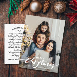 Postal Moderna foto familiar con letras de la mano de nav<br><div class="desc">Celebra la temporada con esta divertida postal que incluye tu foto vertical y las palabras con letras a mano "Feliz Navidad" en la parte delantera y tu nota de personalizado en la parte trasera. O, si lo desea, elimine la nota tecleada en la parte posterior y escriba a mano cada...</div>