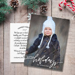 Postal Moderna foto familiar con letras de regalo de vaca<br><div class="desc">Celebra la temporada con esta divertida postal que incluye tu foto vertical y las palabras con letras a mano "Felices Fiestas" en la parte delantera y tu nota de personalizado en la parte trasera. O, si lo desea, elimine la nota tecleada en la parte posterior y escriba a mano cada...</div>