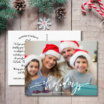 Postal Moderna foto familiar con letras de regalo de vaca<br><div class="desc">Celebra la temporada con esta divertida postal que incluye tu foto y las palabras escritas a mano "Felices Fiestas" en la parte delantera y tu nota de personalizado en la parte trasera. O, si lo desea, elimine la nota tecleada en la parte posterior y escriba a mano cada postal individualmente....</div>