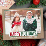 Postal Moderna foto Kraft de Happy Holidays<br><div class="desc">Festividades Felices Modernas Foto Tarjeta navideña verde y roja Kraft</div>