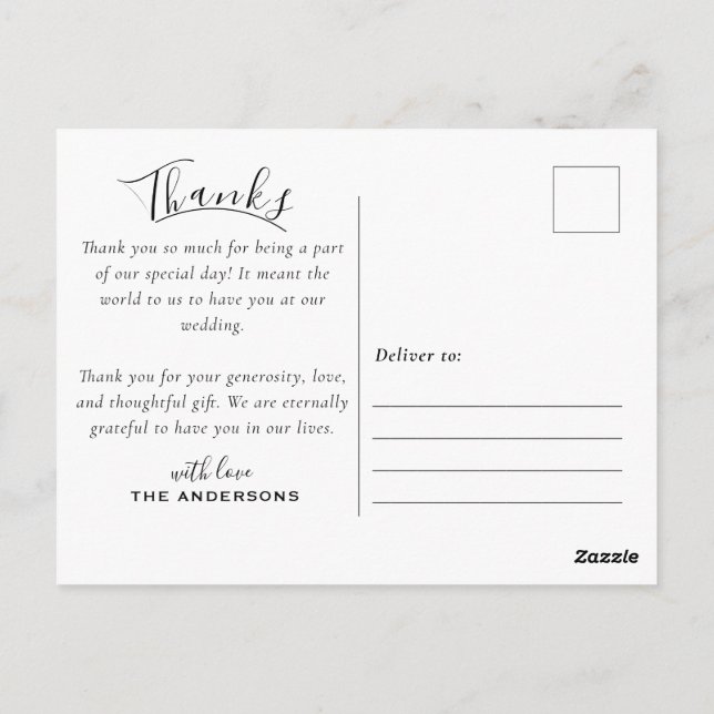 Postal Moderna foto Personalizado Boda blanco y negro Gra (Reverso)