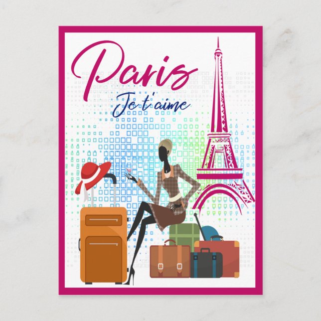 Postal Moderna Francia París je t'aime Eiffel Viaje (Anverso)