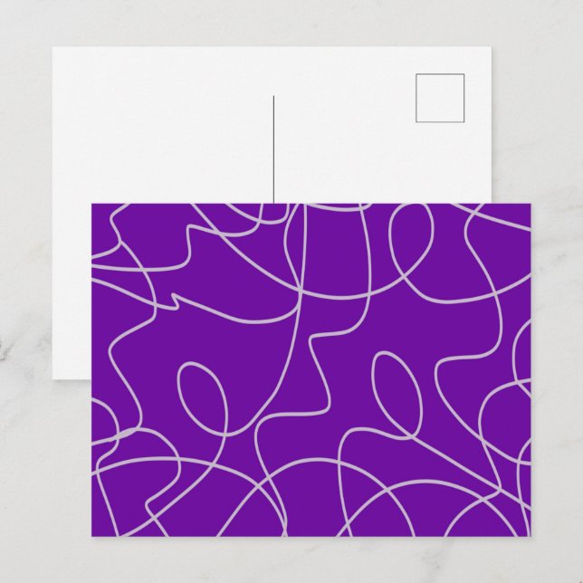 Postal Moderna línea abstracta de arte en morado (Anverso / Reverso)