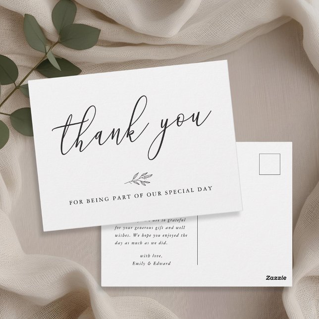 Postal Moderna línea botánica Boda de arte Gracias (Subido por el creador)