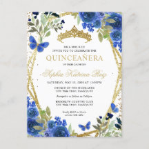 Moderna Marina Floral Azul Oro Tiara Quinceañera