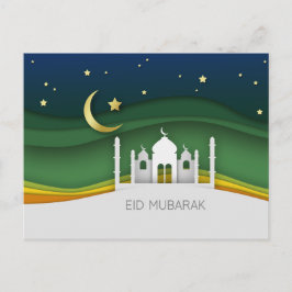 Postal Moderna mezquita de corte de papel de Eid Mubarak