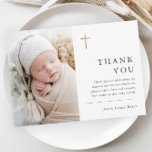 Postal Moderna Mínima Oro Cruzada Foto Bautismo Gracias<br><div class="desc">Modern Minimal Gold Cross Baptism Gracias tarjeta con tipografía y foto simples. Haga clic en el botón de edición para personalizar este diseño con sus detalles.</div>