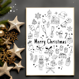 Postal Moderna moda diseño de mano para Navidad en blanco