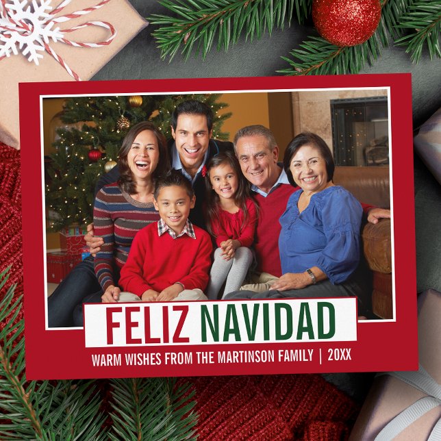 Postal Moderna Navidad Feliz Navidad, foto roja (Customize to change your personalized text size or text style.)