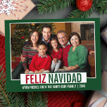 Postal Moderna Navidad Feliz Navidad, foto verde<br><div class="desc">Familia Feliz Navidad moderna foto tarjeta postal de Navidades verdes y rojos</div>