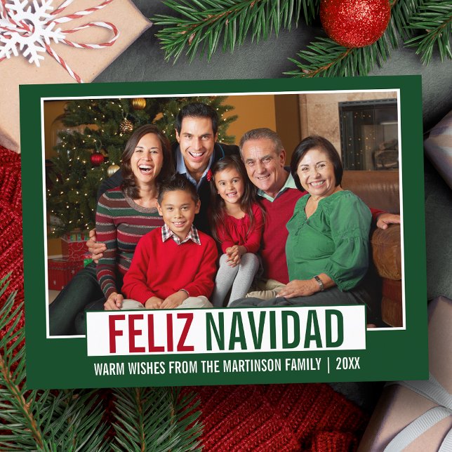 Postal Moderna Navidad Feliz Navidad, foto verde (Customize to change your personalized text size or text style.)